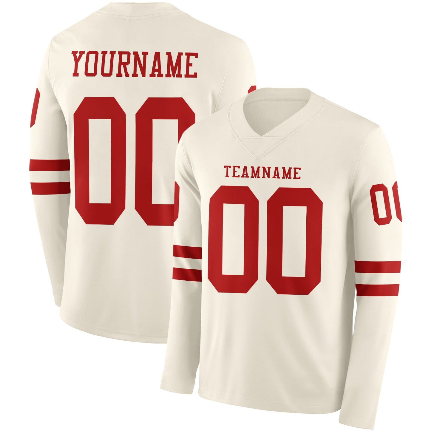 Custom Cream Red Long Sleeve Authentic Football Jersey - Main View