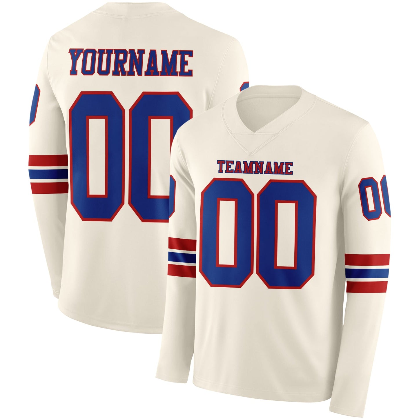 Custom Cream Royal-Red Long Sleeve Authentic Football Jersey - Main View