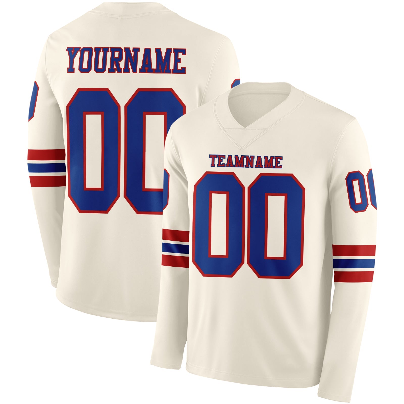 Custom Cream Royal-Red Long Sleeve Authentic Football Jersey - Main View
