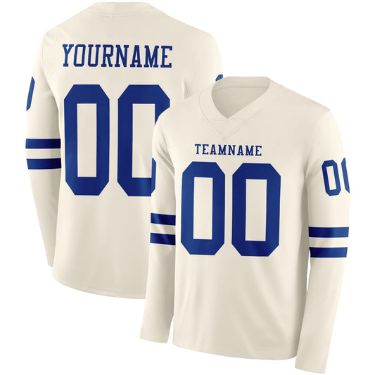 Custom Cream Royal Long Sleeve Authentic Football Jersey - Main View