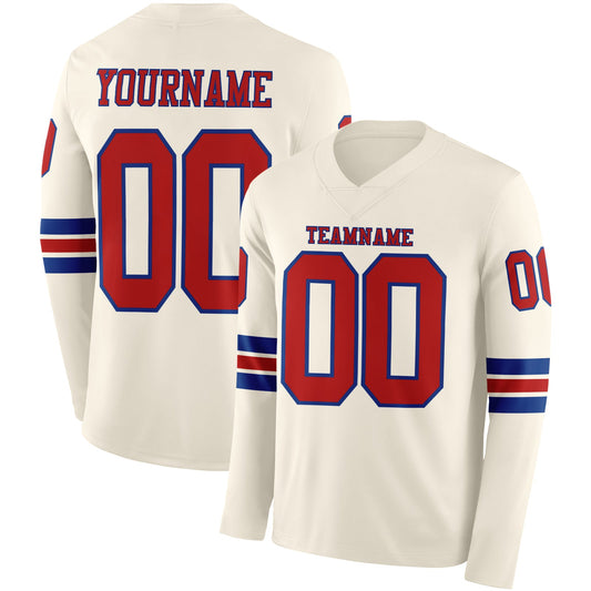 Custom Cream Red-Royal Long Sleeve Authentic Football Jersey - Main View