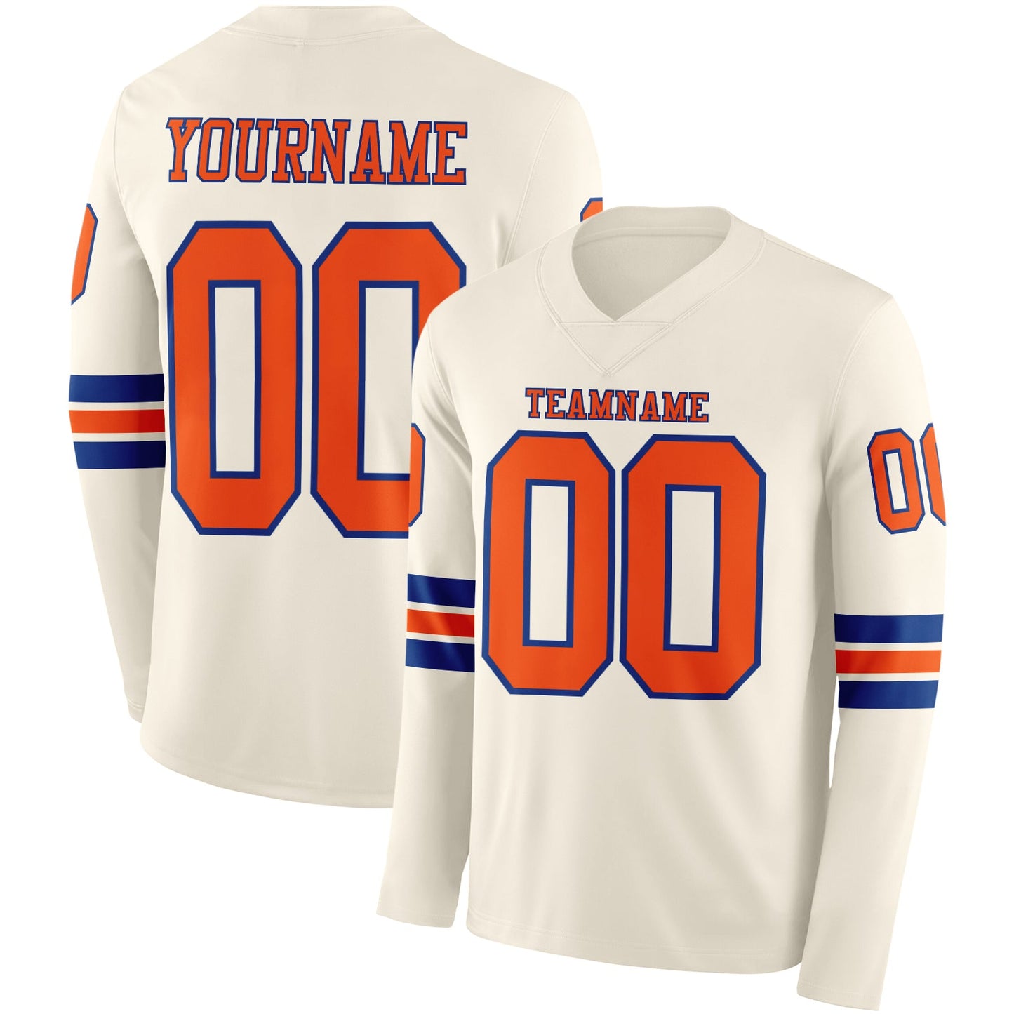 Custom Cream Orange-Royal Long Sleeve Authentic Football Jersey - Main View