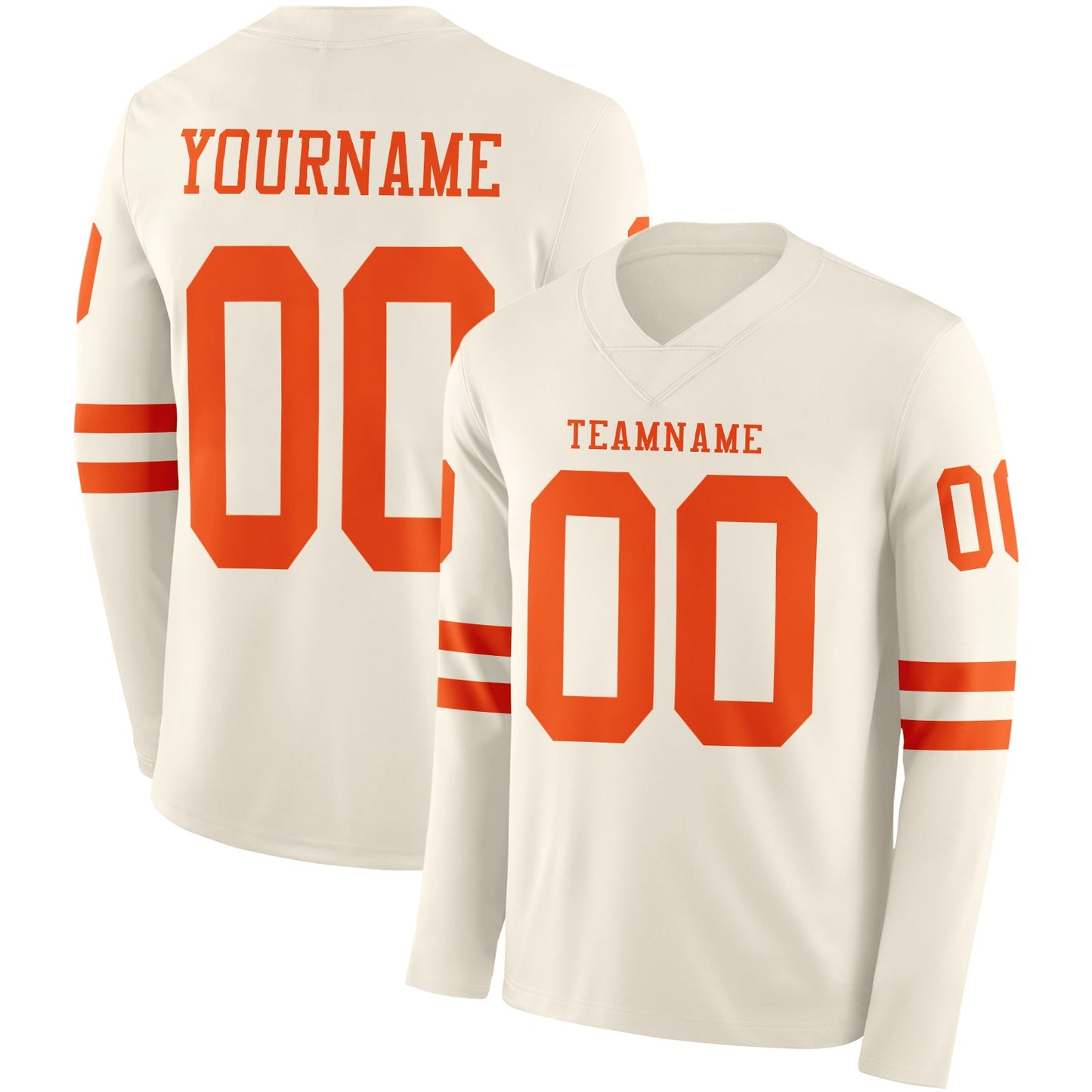 Custom Cream Orange Long Sleeve Authentic Football Jersey - Main View