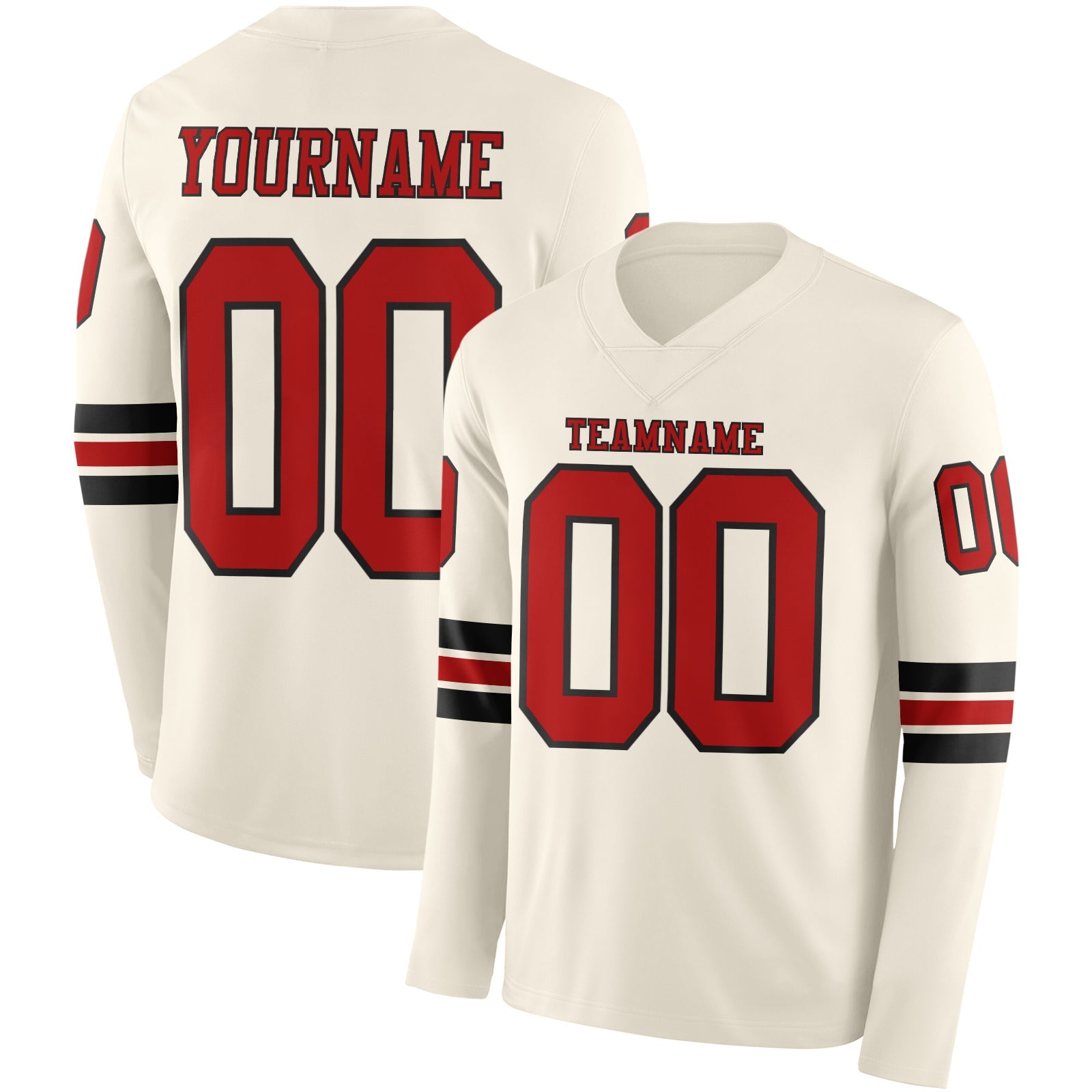 Custom Cream Red-Black Long Sleeve Authentic Football Jersey - Main View