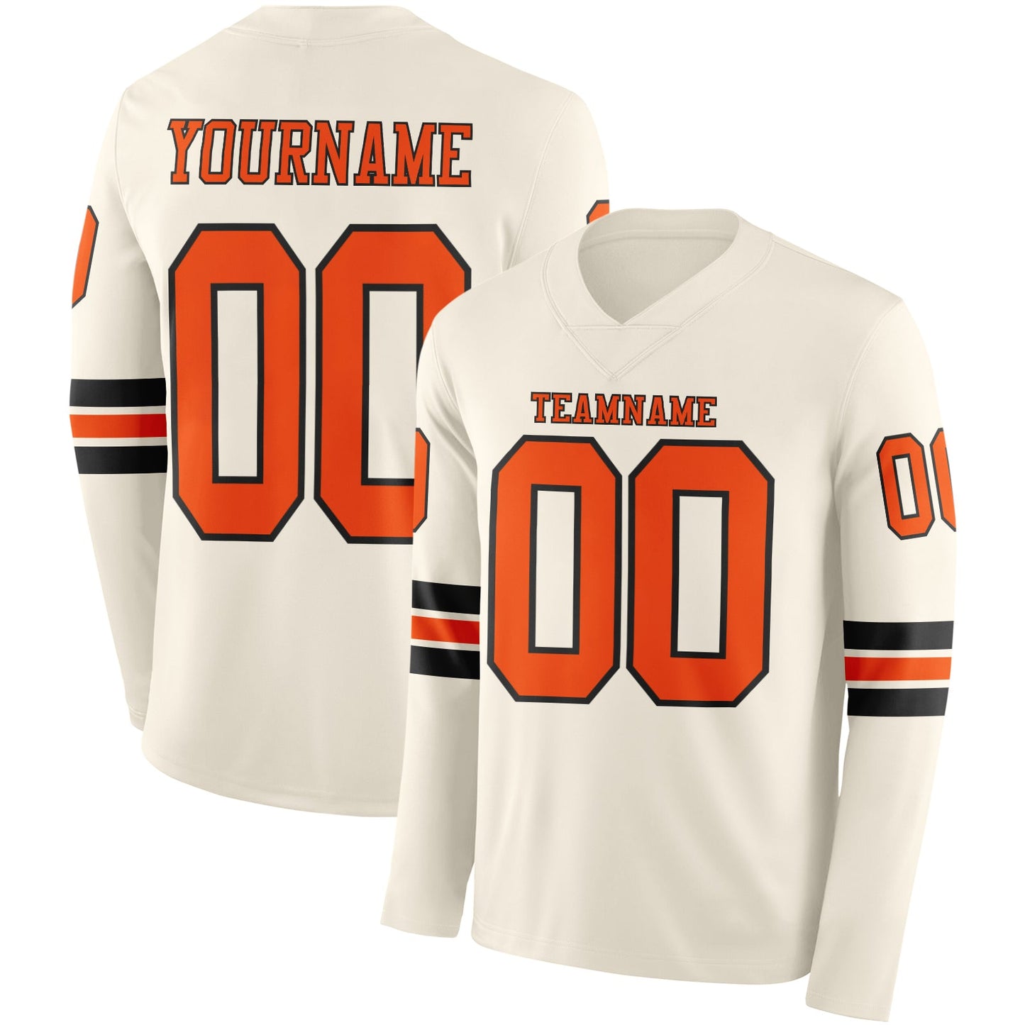 Custom Cream Orange-Black Long Sleeve Authentic Football Jersey - Main View