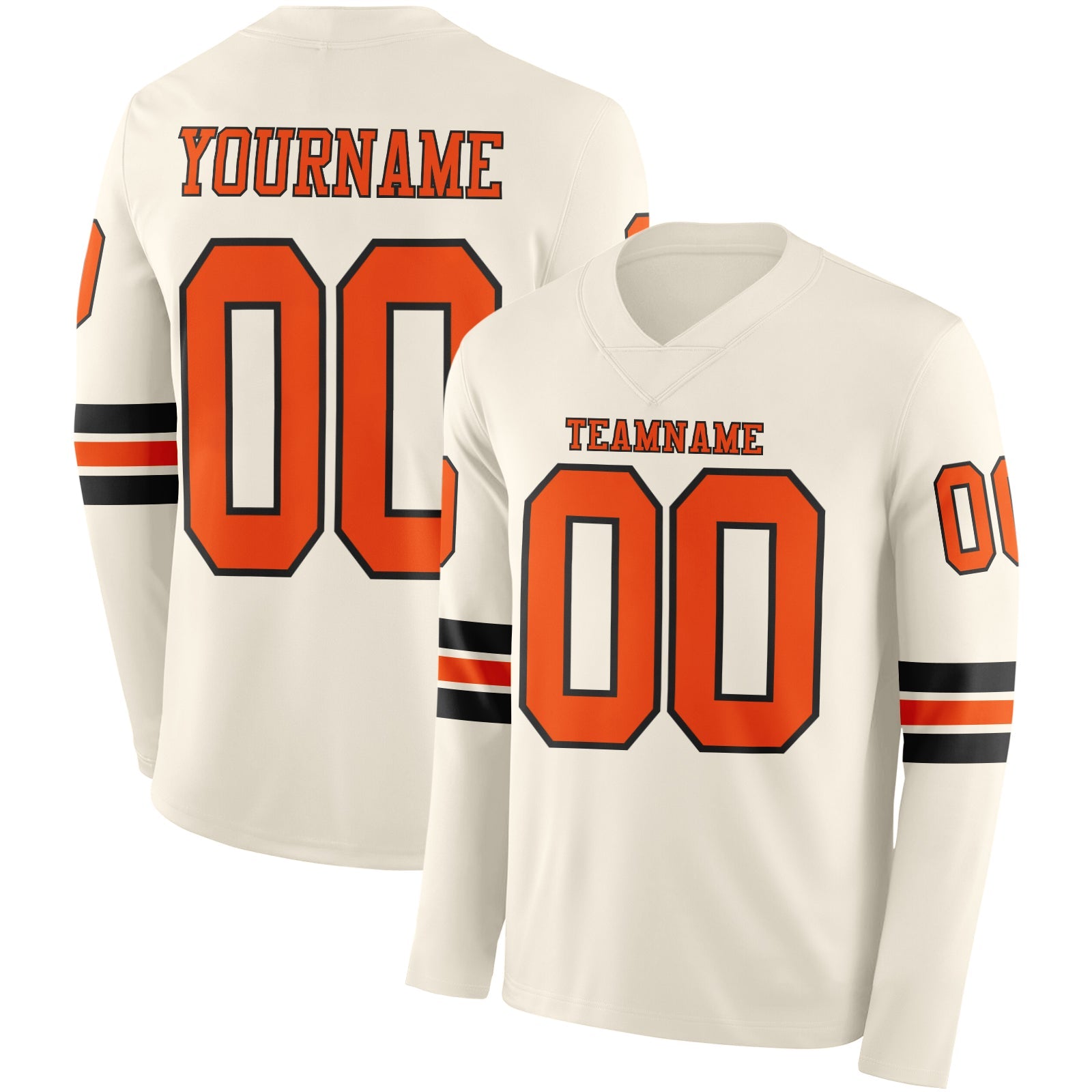 Custom Cream Orange-Black Long Sleeve Authentic Football Jersey - Main View