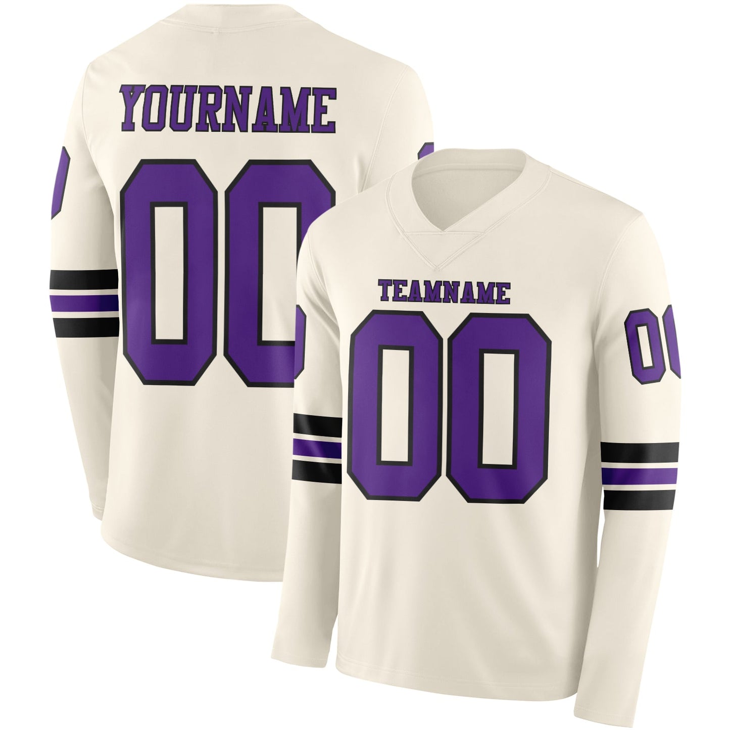 Custom Cream Purple-Black Long Sleeve Authentic Football Jersey - Main View