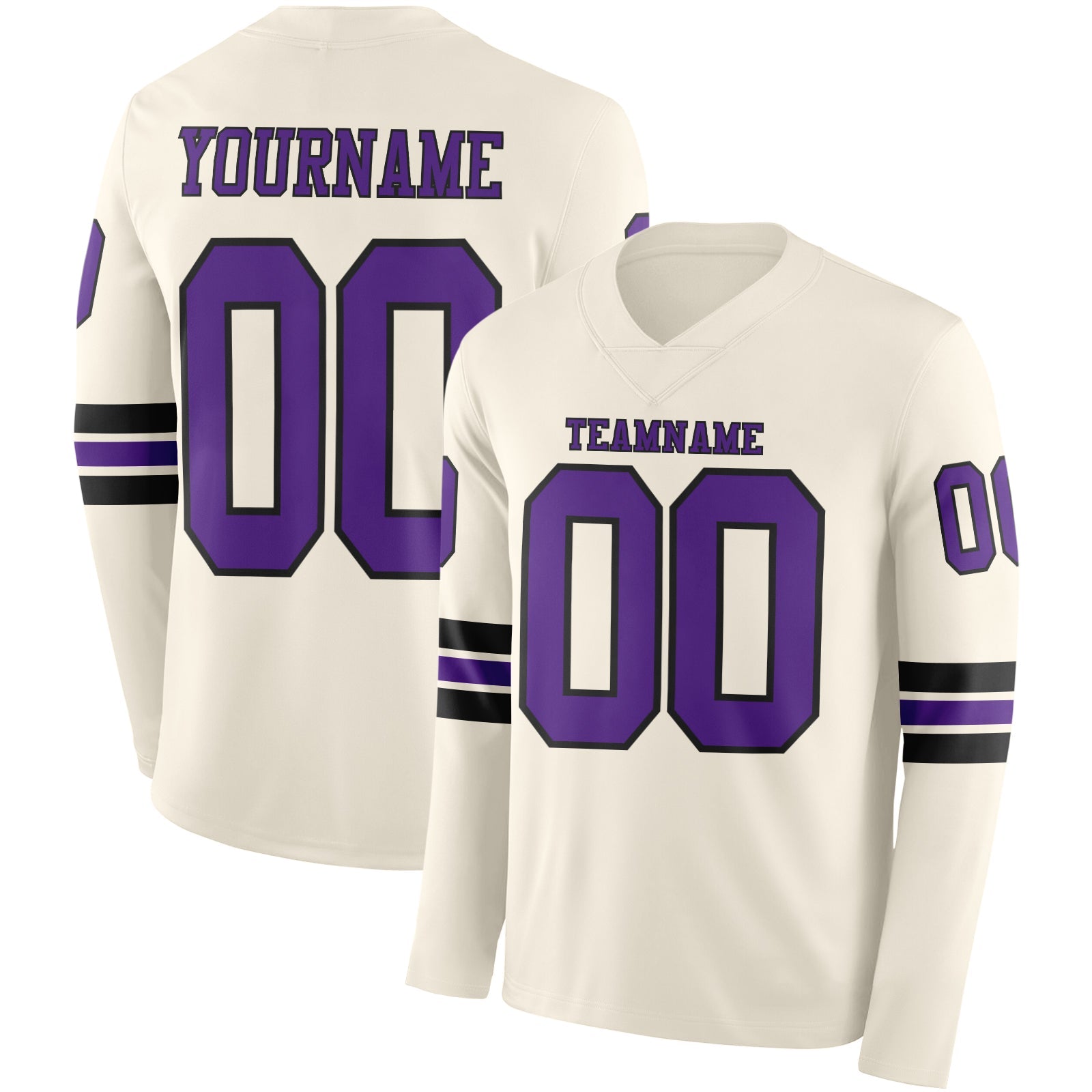 Custom Cream Purple-Black Long Sleeve Authentic Football Jersey - Main View