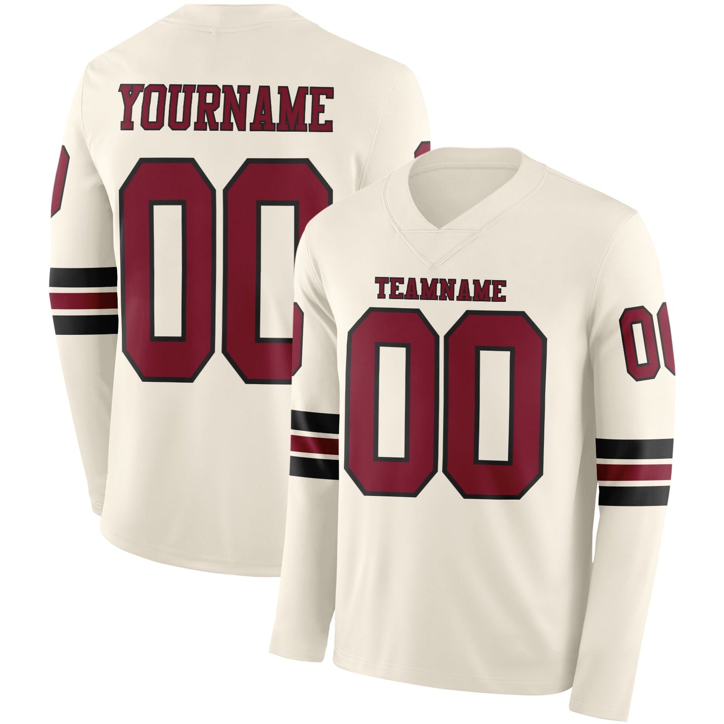 Custom Cream Crimson-Black Long Sleeve Authentic Football Jersey - Main View