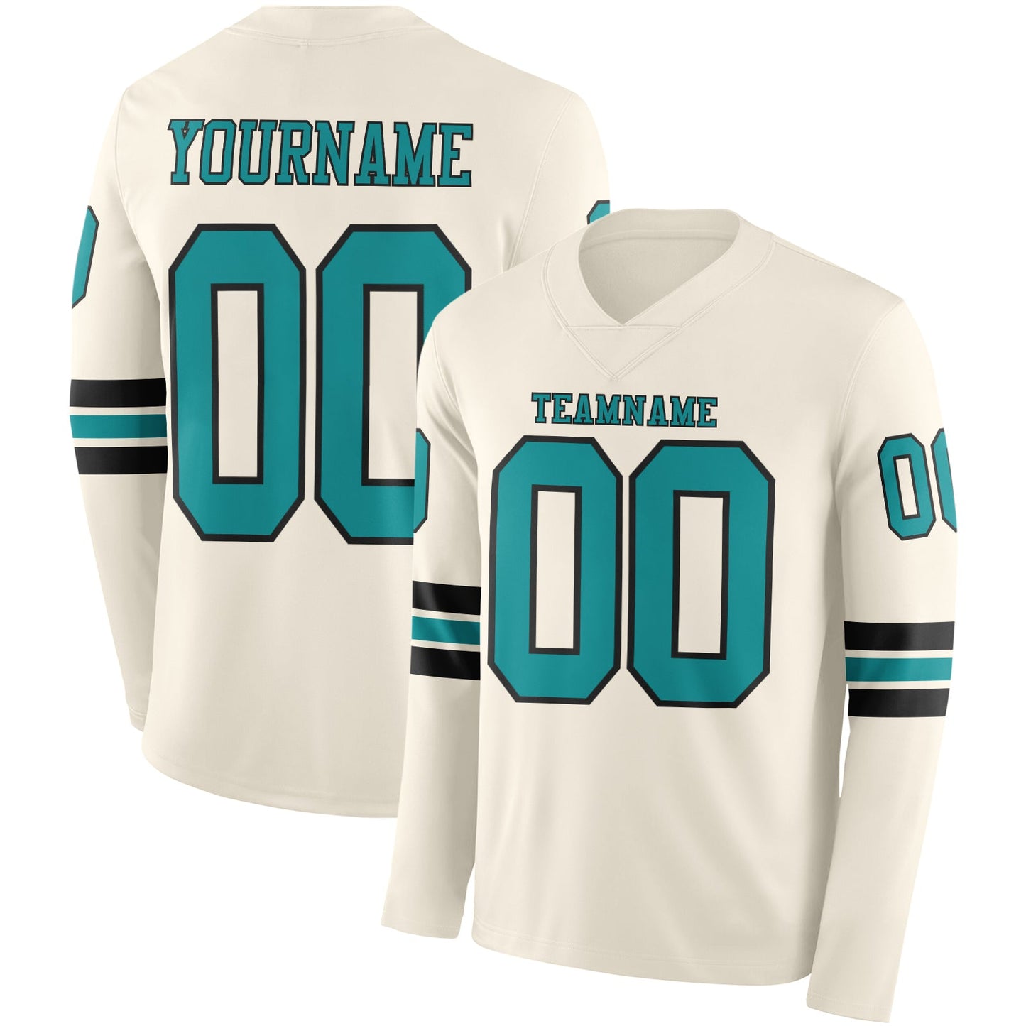 Custom Cream Teal-Black Long Sleeve Authentic Football Jersey - Main View