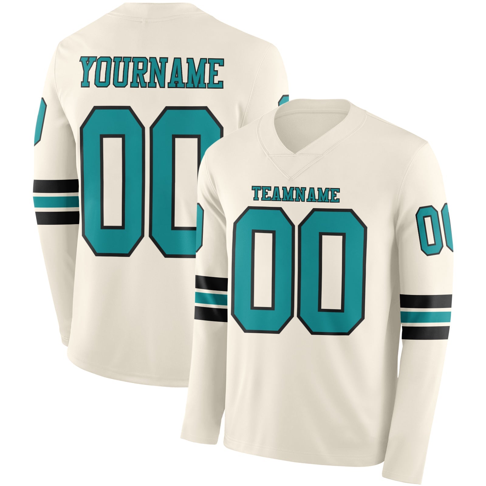 Custom Cream Teal-Black Long Sleeve Authentic Football Jersey - Main View