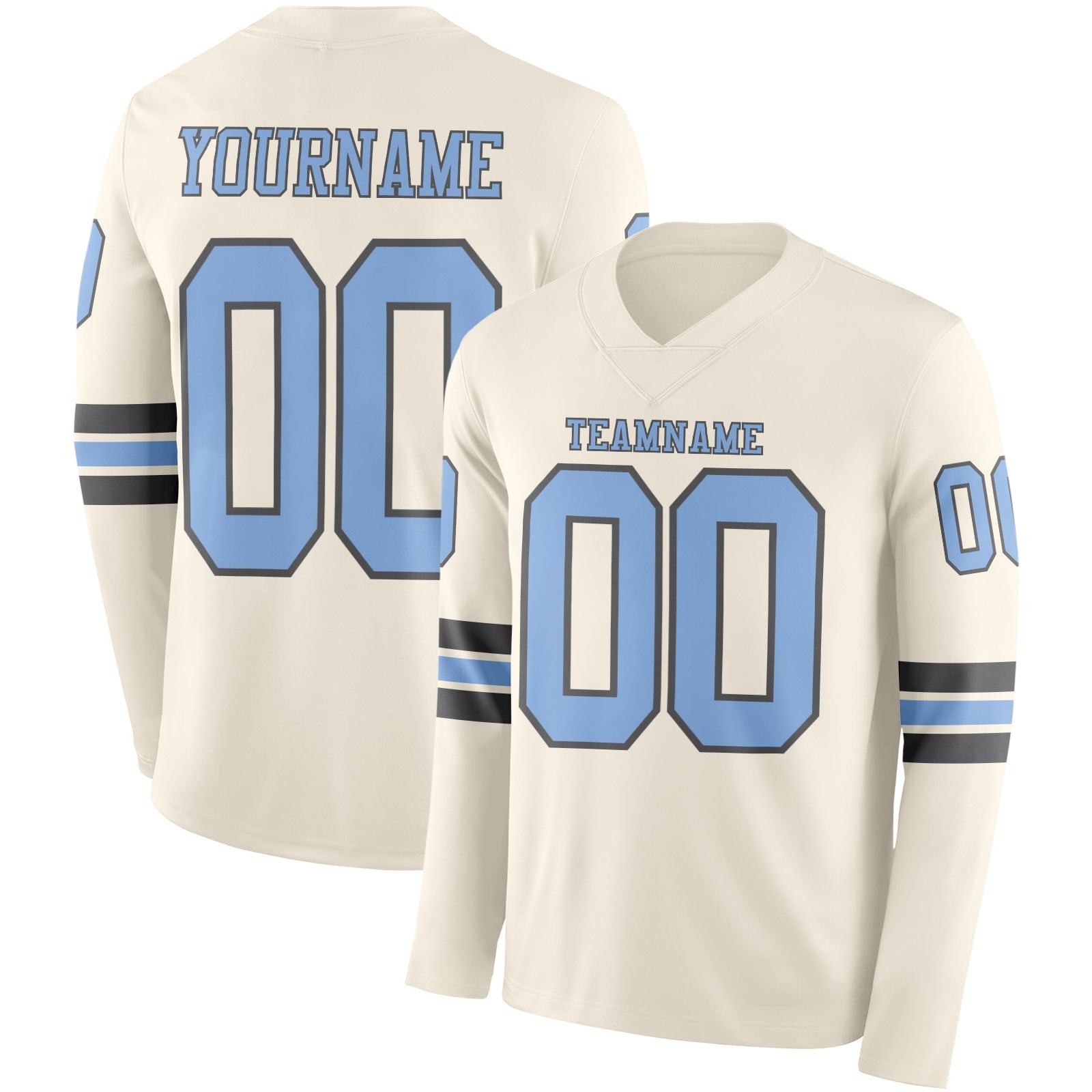 Custom Cream Light Blue-Steel Gray Long Sleeve Authentic Football Jersey - Main View