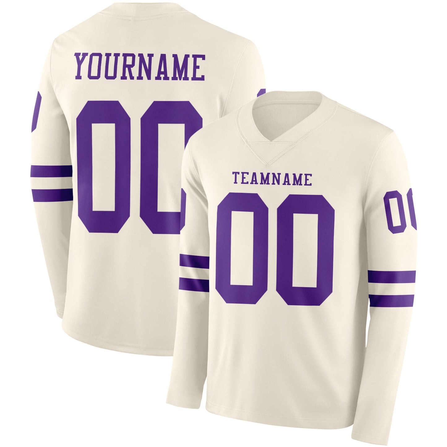 Custom Cream Purple Long Sleeve Authentic Football Jersey - Main View