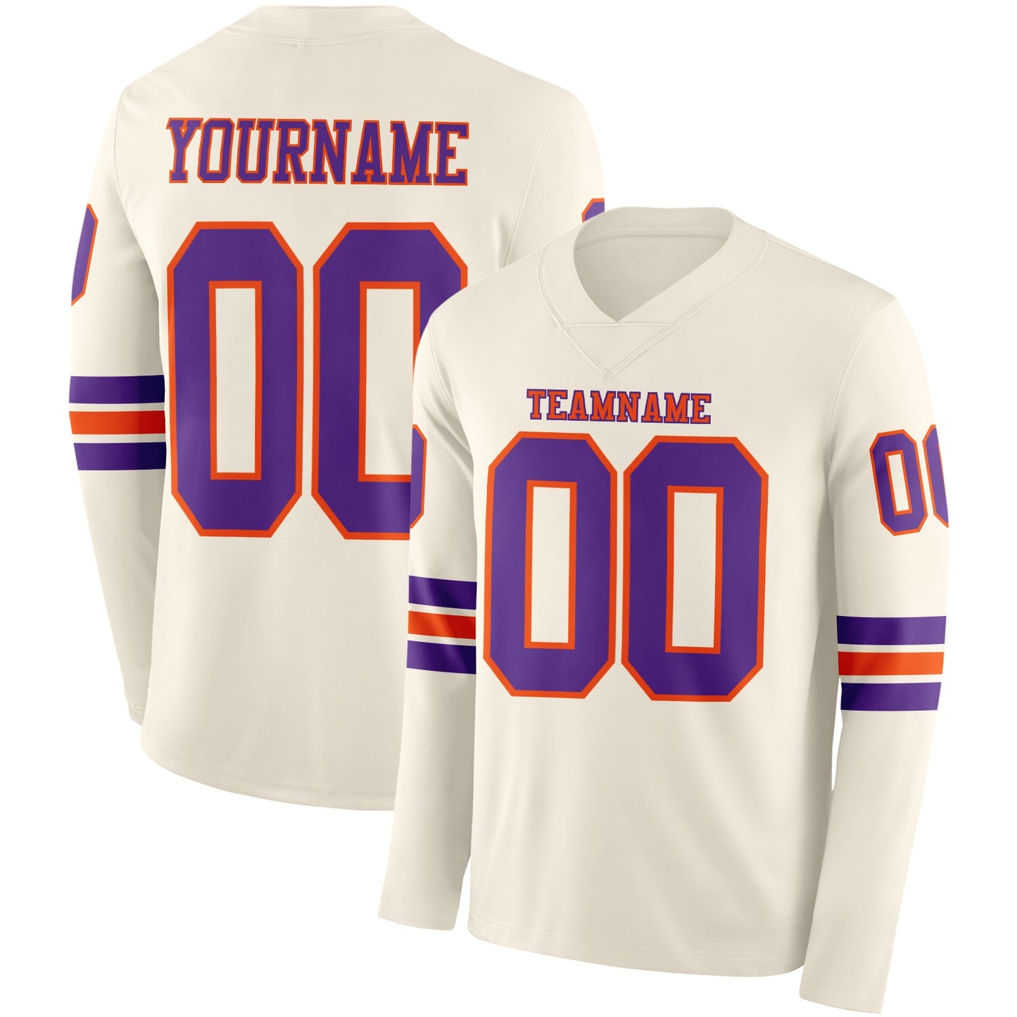 Custom Cream Purple-Orange Long Sleeve Authentic Football Jersey - Main View