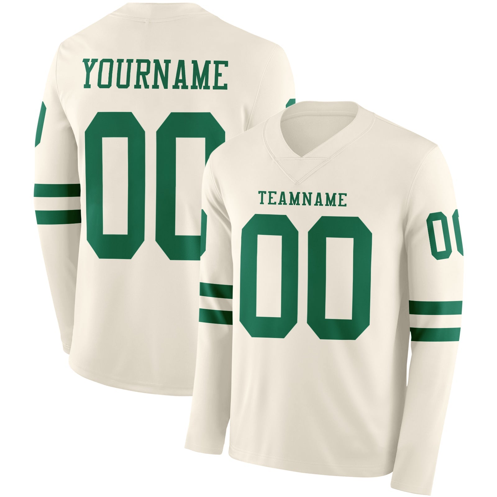 Custom Cream Kelly Green Long Sleeve Authentic Football Jersey - Main View