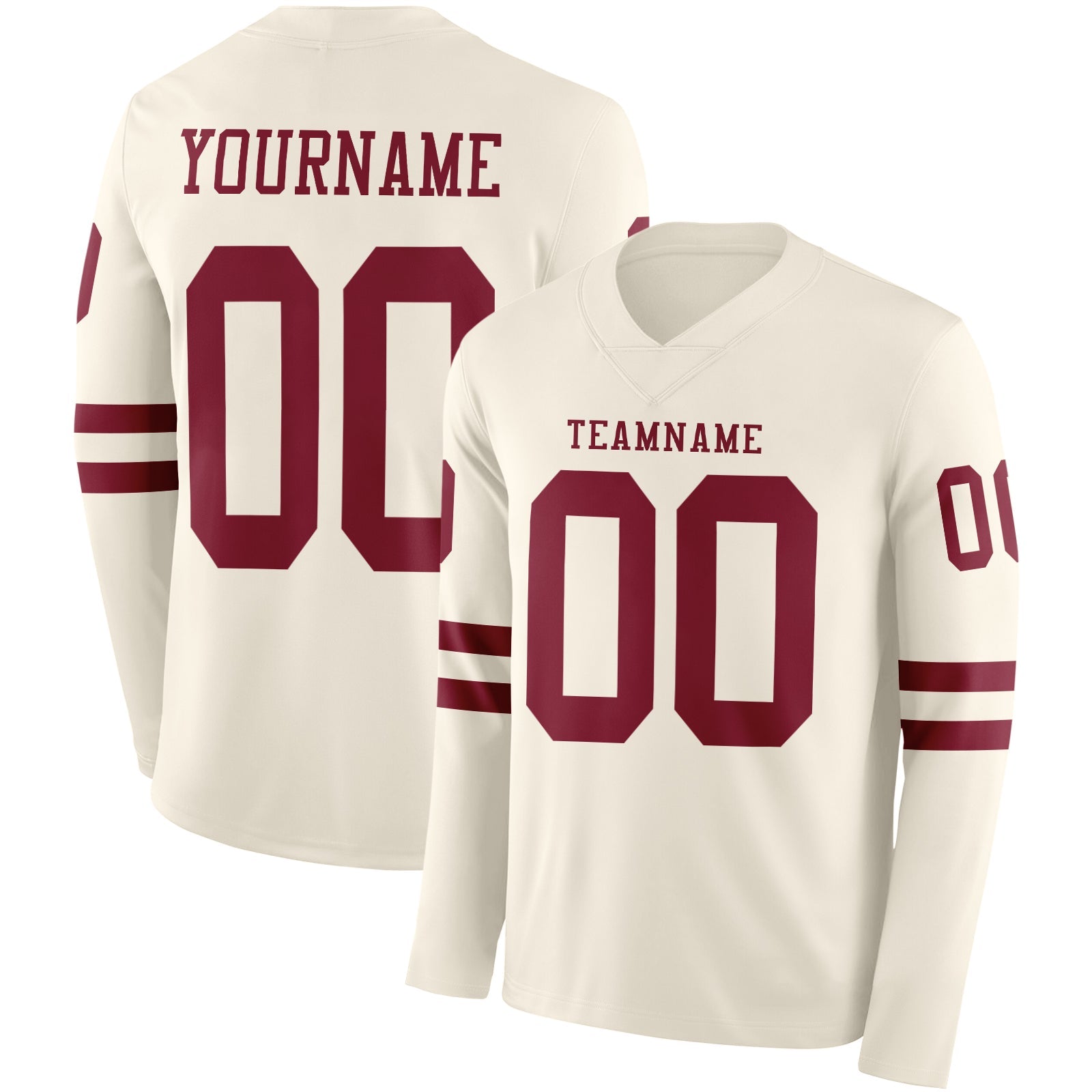 Custom Cream Crimson Long Sleeve Authentic Football Jersey - Main View