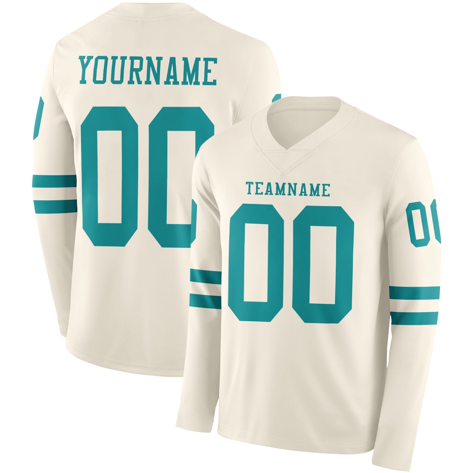 Custom Cream Teal Long Sleeve Authentic Football Jersey - Main View