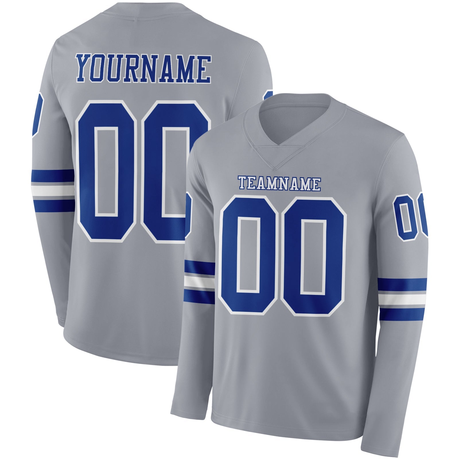 Custom Gray Royal-White Long Sleeve Authentic Football Jersey - Main View