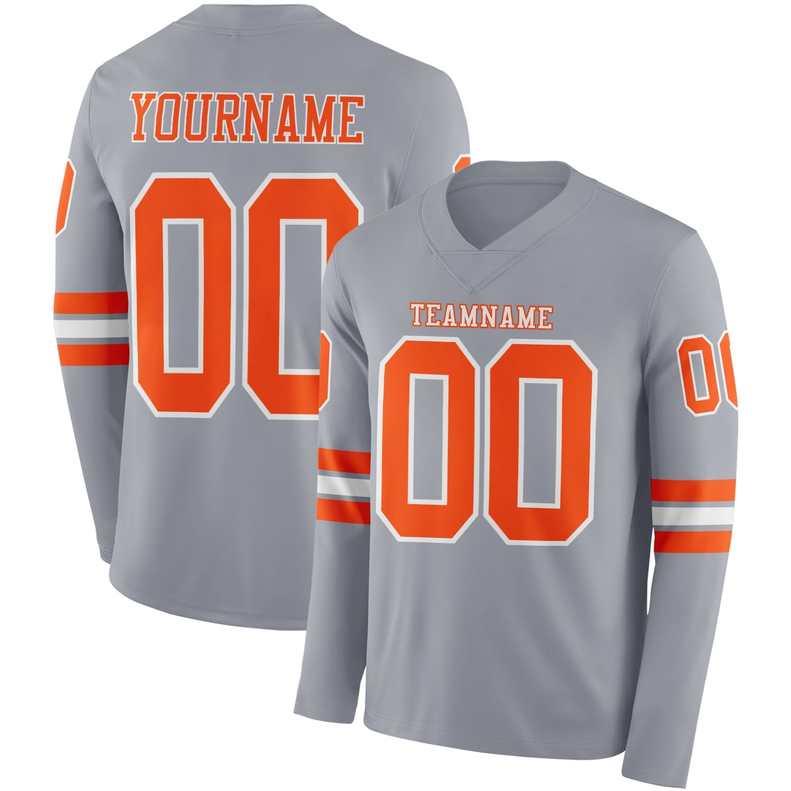 Custom Gray Orange-White Long Sleeve Authentic Football Jersey - Main View
