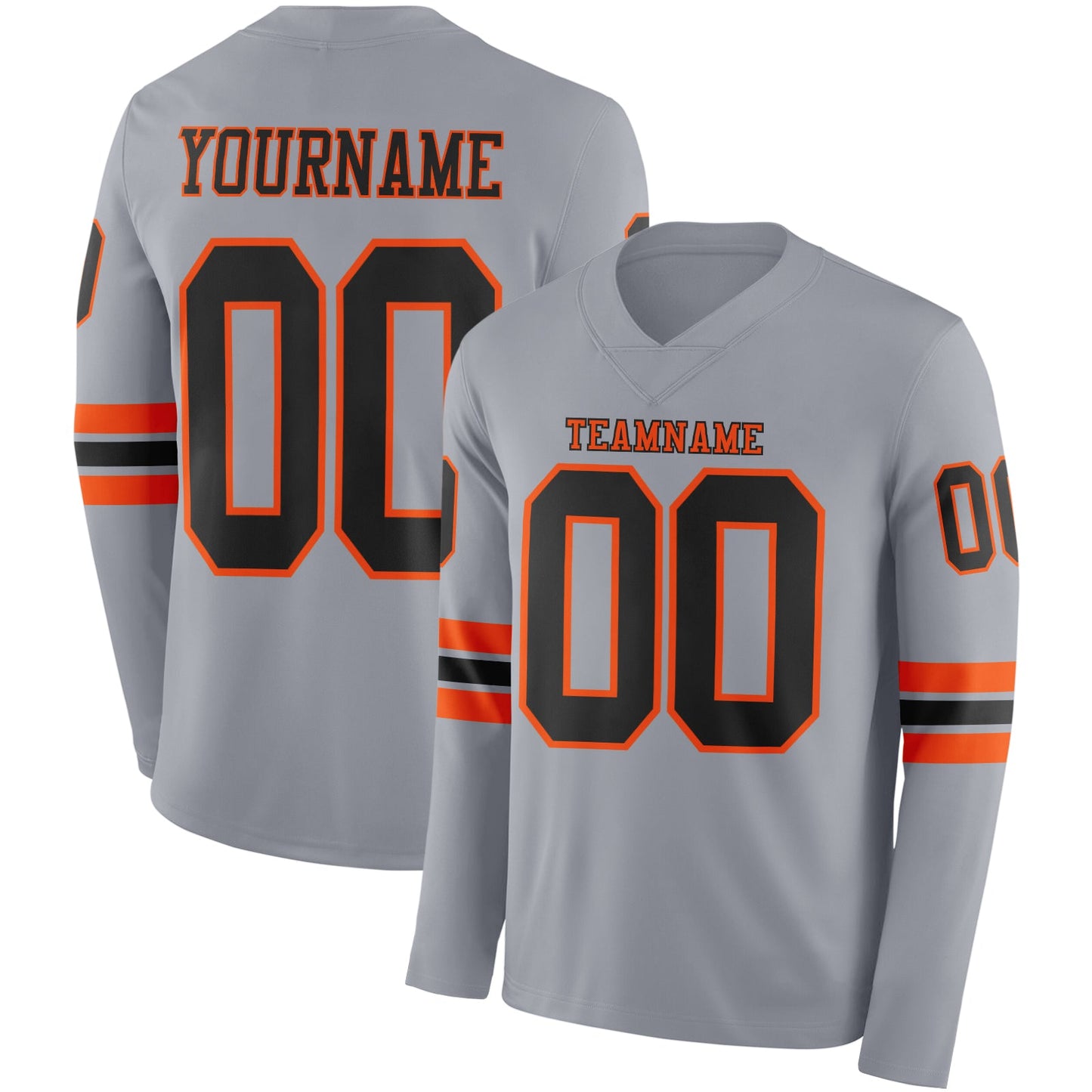 Custom Gray Black-Orange Long Sleeve Authentic Football Jersey - Main View