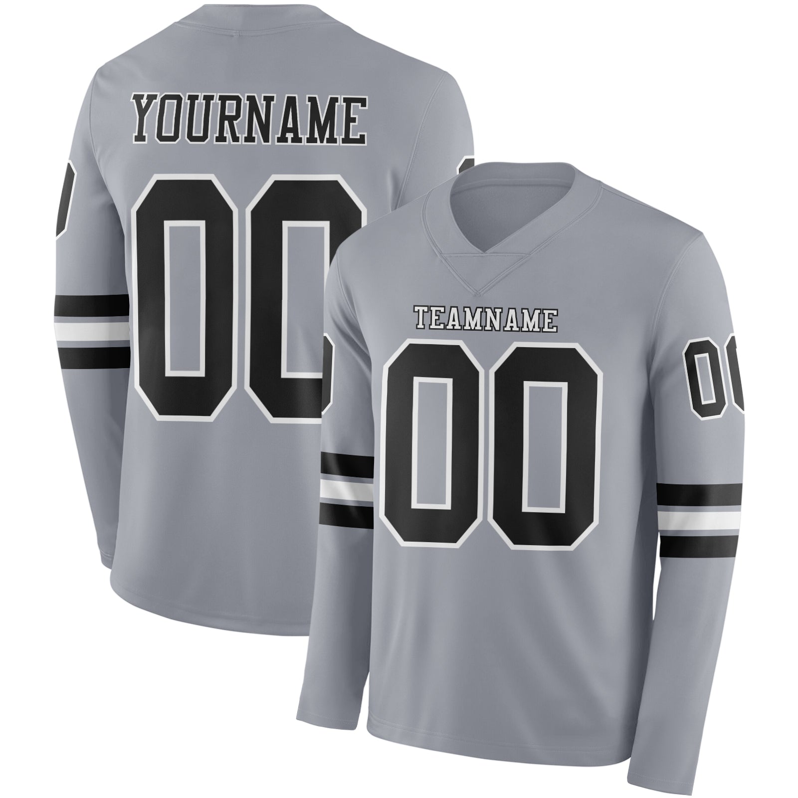 Custom Gray Black-White Long Sleeve Authentic Football Jersey - Main View