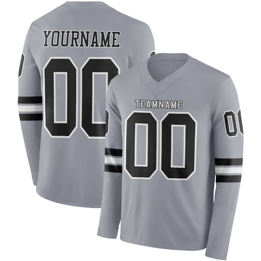 Custom Gray Black-White Long Sleeve Authentic Football Jersey - Main View