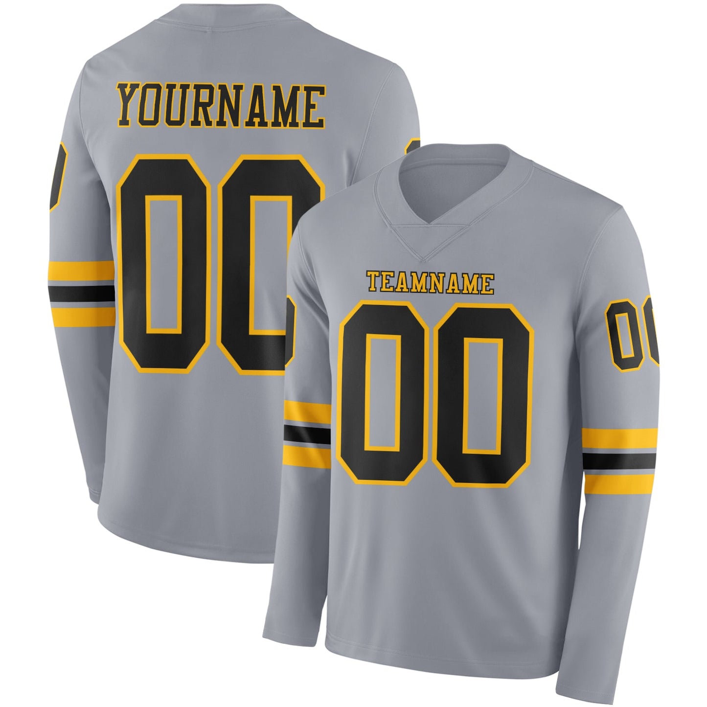 Custom Gray Black-Gold Long Sleeve Authentic Football Jersey - Main View