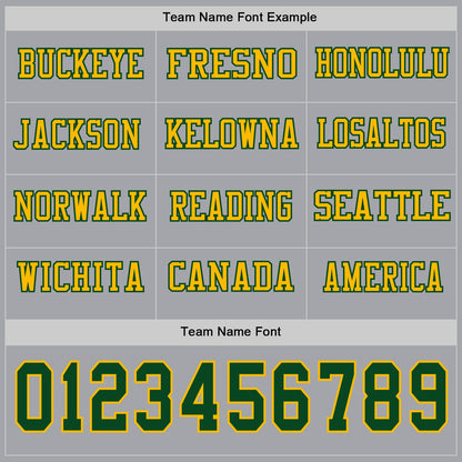 Custom Gray Green-Gold Long Sleeve Authentic Football Jersey view 3