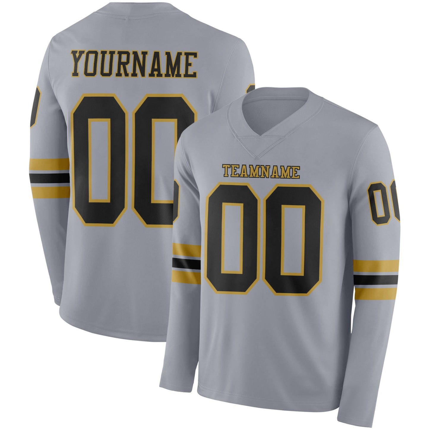 Custom Gray Black-Old Gold Long Sleeve Authentic Football Jersey - Main View