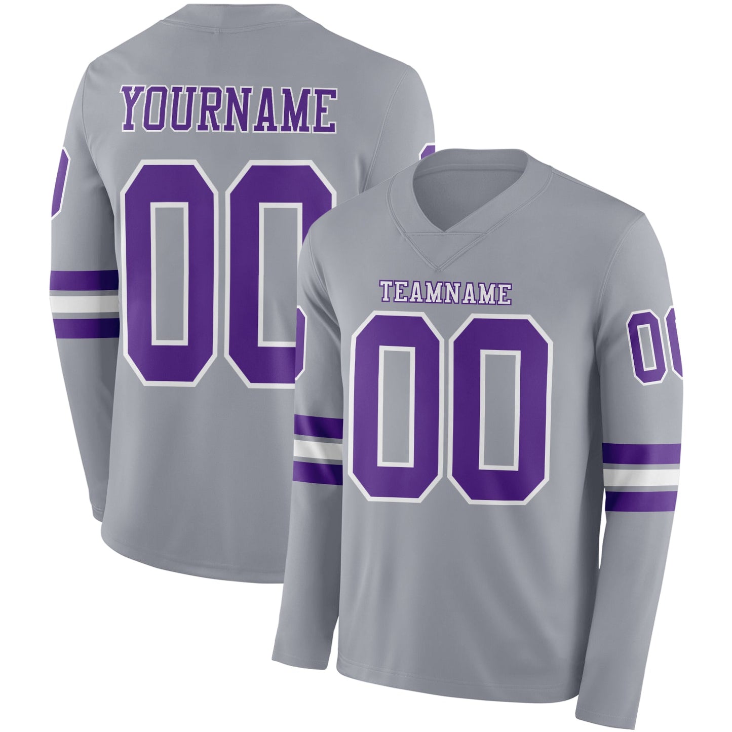 Custom Gray Purple-White Long Sleeve Authentic Football Jersey - Main View