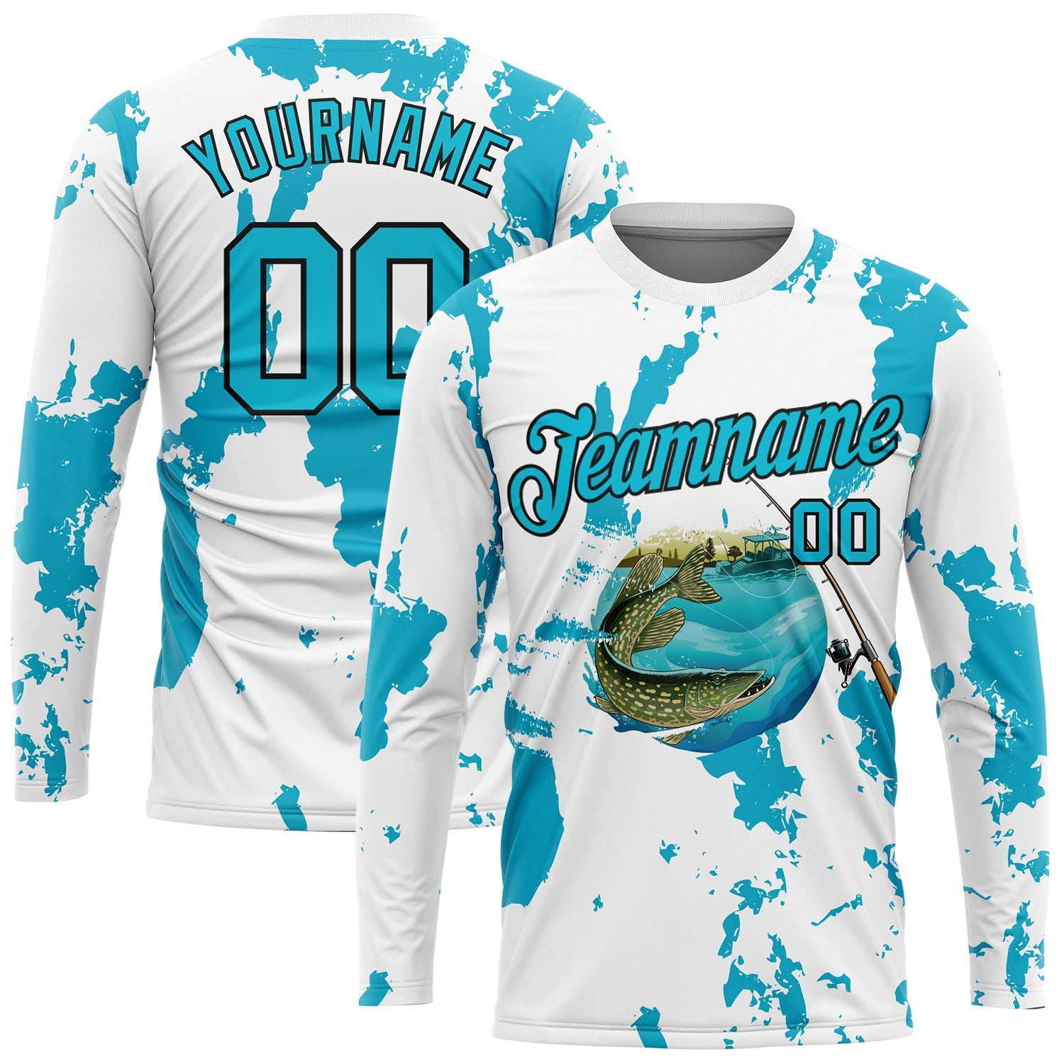 Custom White Lakes Blue-Black Fishing Bass Fish Long Sleeve Performance T-Shirt - Main View