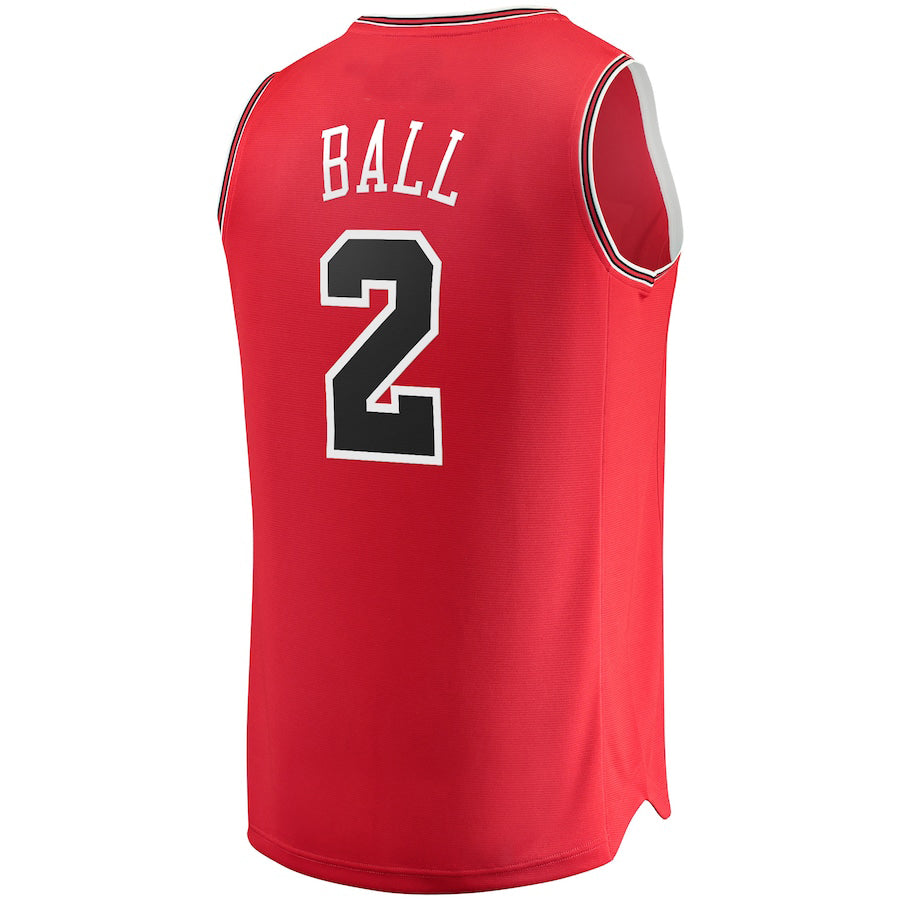 C.Bulls #2 Lonzo Ball Fanatics Branded 2021-22 Fast Break Road Replica Jersey Red Stitched American Basketball Jersey - Main View