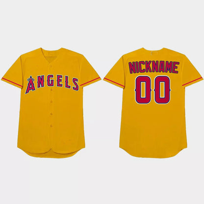 Custom Los Angeles Angels 2021 Players¡¯ Weekend Nickname Jersey ¨C Gold Stitched Baseball Jerseys - Main View