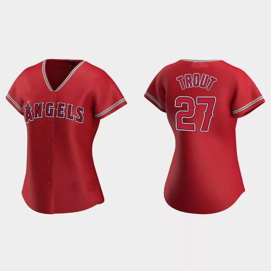Los Angeles Angels #27 Mike Trout Red Replica Alternate Jersey Men Youth Women Baseball Jerseys - Main View