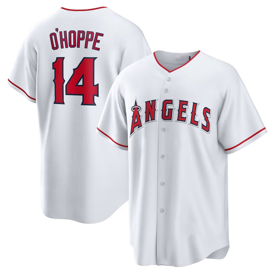 Los Angeles Angels #14 Logan O'Hoppe Home Replica Jersey - White Stitched Baseball Jersey - Main View
