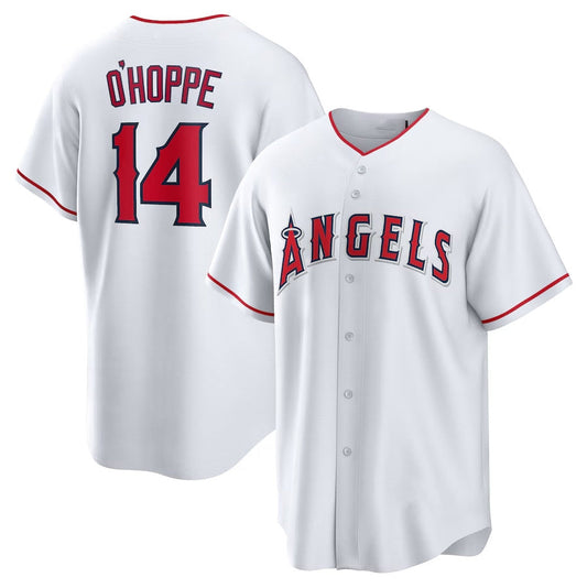 Los Angeles Angels #14 Logan O'Hoppe Home Replica Jersey - White Stitched Baseball Jersey - Main View