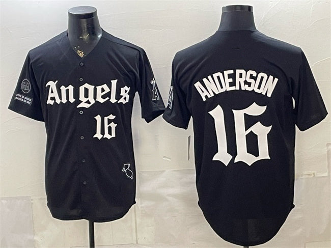 Los Angeles Angels #16 Garret Anderson Black 'Gothic Halo Edition' Vapor Limited Stitched Jersey - Main View