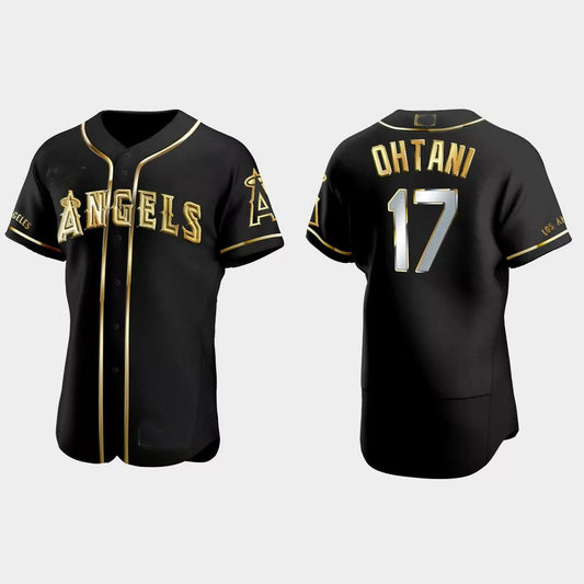 Los Angeles Angels #17 Shohei Ohtani Gold Edition Authentic Jersey ¨C Black Men Youth Women Baseball Jerseys - Main View