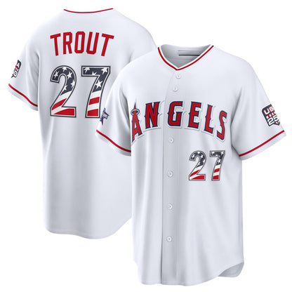 Los Angeles Angels #27 Mike Trout 2026 All-Star Edition Stars & Stripes White Stadium Baseball Jersey - Main View