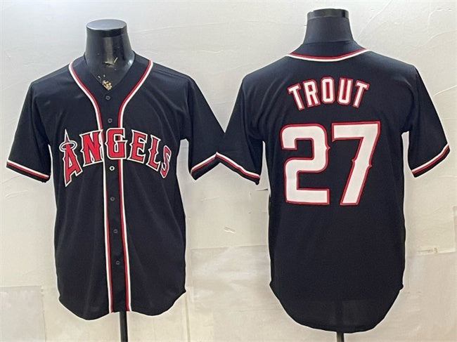 Los Angeles Angels #27 Mike Trout 2026 Fashion Replica Black Out Stitched Jersey - Main View