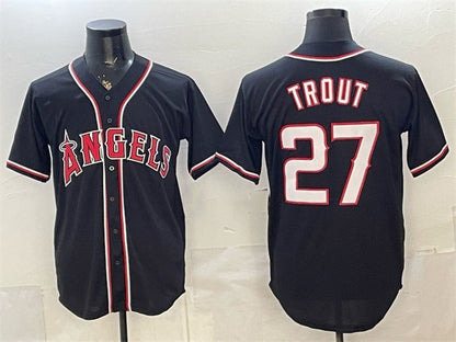 Los Angeles Angels #27 Mike Trout 2026 Fashion Replica Black Out Stitched Jersey - Main View