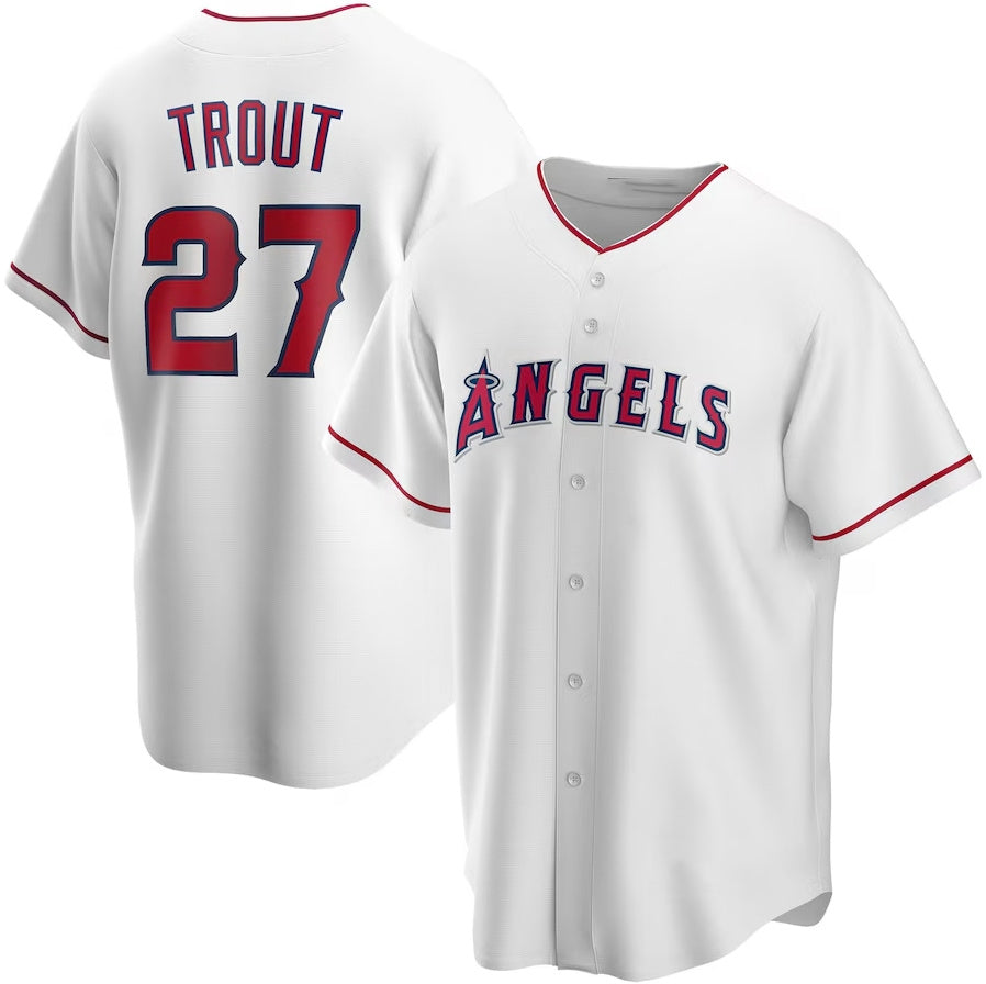Los Angeles Angels #27 Mike Trout Alternate Replica Player Jersey - White Stitched Baseball Jersey - Main View