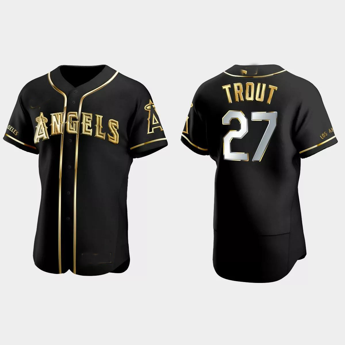 Los Angeles Angels #27 Mike Trout Gold Edition Authentic Jersey - Black Men Youth Women Baseball Jerseys