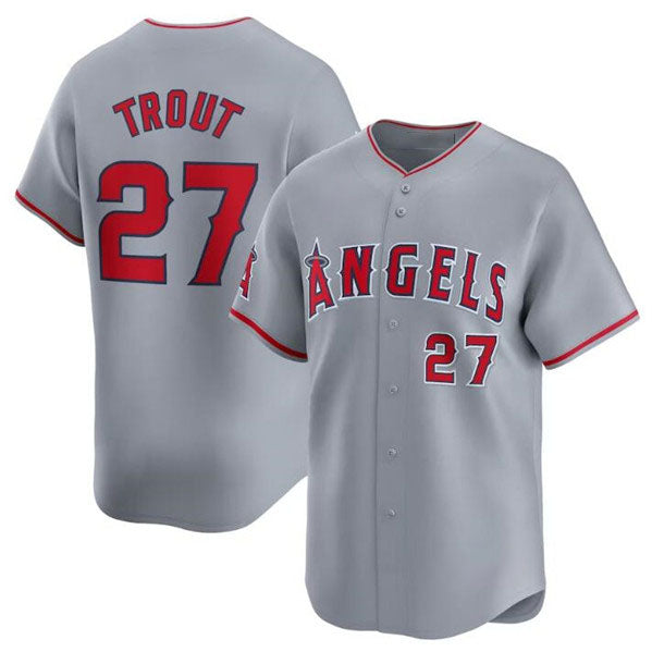 Los Angeles Angels #27 Mike Trout Gray Away Limited Baseball Stitched Jersey - Main View