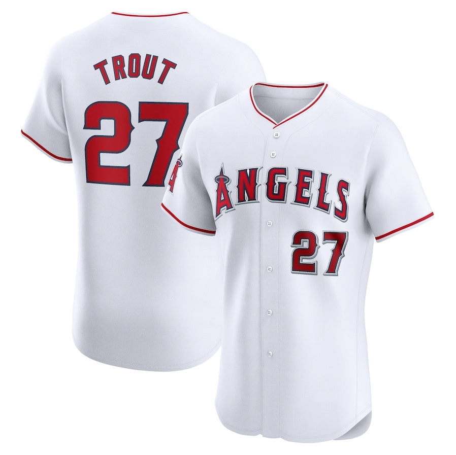 Los Angeles Angels #27 Mike Trout Home Elite Player Jersey - White Stitched Baseball Jersey - Main View