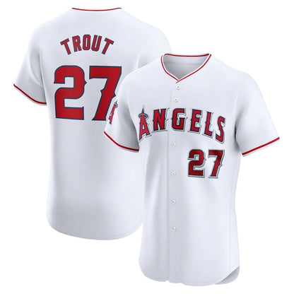 Los Angeles Angels #27 Mike Trout Home Elite Player Jersey - White Stitched Baseball Jersey - Main View