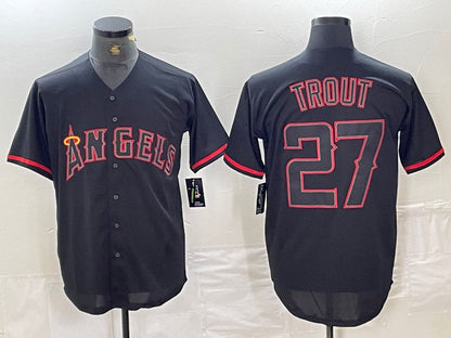 Los Angeles Angels #27 Mike Trout Lights Out Black Fashion Cool base  Stitched Baseball Jerseys - Main View