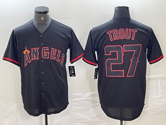 Los Angeles Angels #27 Mike Trout Lights Out Black Fashion Cool base  Stitched Baseball Jerseys - Main View