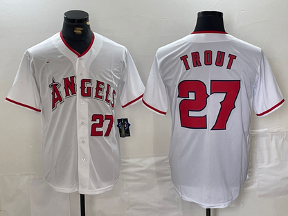 Los Angeles Angels #27 Mike Trout White Cool Base  Baseball Jersey - Main View