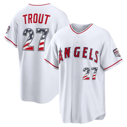 Los Angeles Angels #27 Mike Trout White USA 250 Fourth of July Home Stadium Jersey - Main View